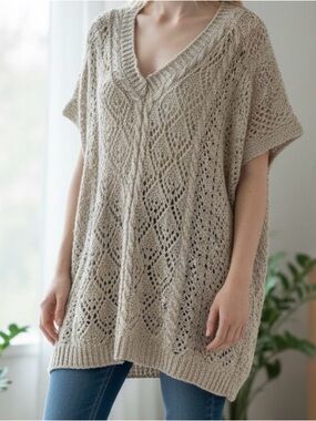 Sonoma Beige Open-Knit V-Neck Sweater Tunic